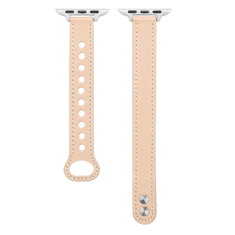 Double Nail Leather Watch Band For Apple Watch Series 7 45mm / 6 & SE & 5 & 4 44mm / 3 & 2 & 1 42mm(Apricot) by bashfashion