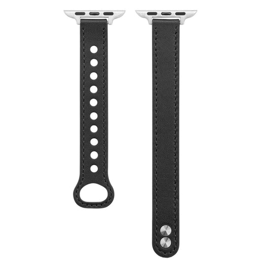 Double Nail Leather Watch Band For Apple Watch Series 7 45mm / 6 & SE & 5 & 4 44mm / 3 & 2 & 1 42mm(Black) by bashfashion