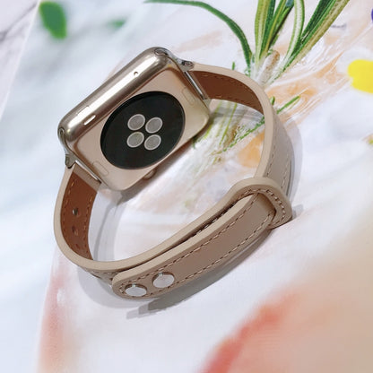 Double Nail Leather Watch Band For Apple Watch Series 7 45mm / 6 & SE & 5 & 4 44mm / 3 & 2 & 1 42mm(Apricot) by bashfashion
