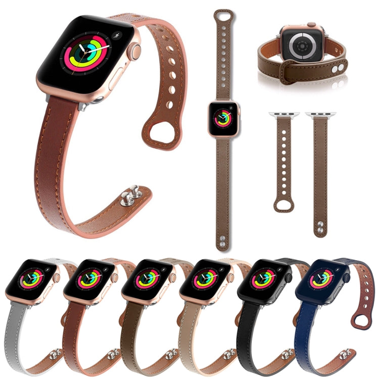 Double Nail Leather Watch Band For Apple Watch Series 7 45mm / 6 & SE & 5 & 4 44mm / 3 & 2 & 1 42mm(Warm Brown) by bashfashion