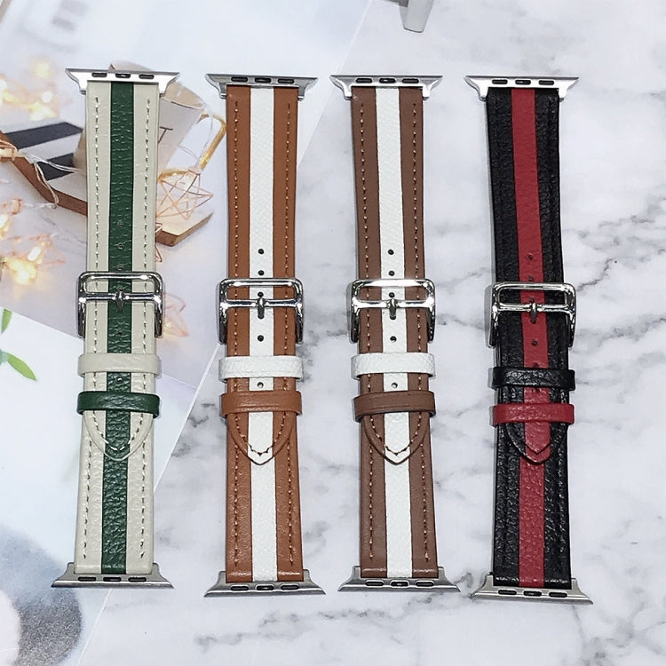 Two-color Stitching Lychee Texture Leather Watch Band For Apple Watch Series 9&8&7 41mm / SE 3&SE 2&6&SE&5&4 40mm / 3&2&1 38mm(White Green) by bashfashion