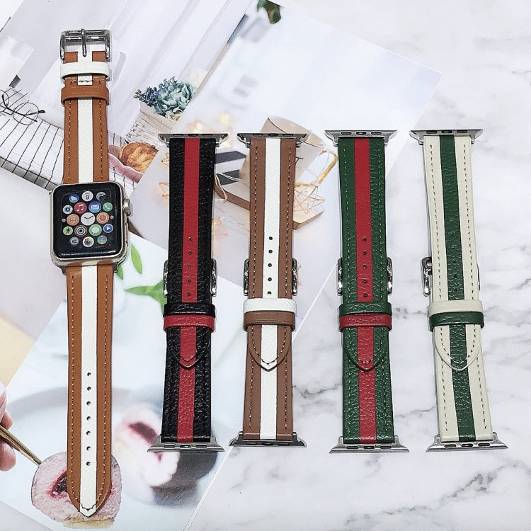 Two-color Stitching Lychee Texture Leather Watch Band For Apple Watch Ultra 49mm&Watch Ultra 2 49mm / Series 9&8&7 45mm / SE 3&SE 2&6&SE&5&4 44mm / 3&2&1 42mm(White Green) by bashfashion