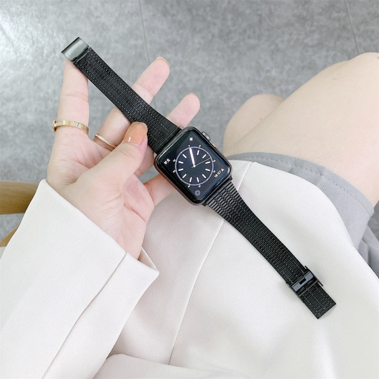 Color Matching Seven Beads Steel Watch Band For Apple Watch Series 9&8&7 41mm / SE 3&SE 2&6&SE&5&4 40mm / 3&2&1 38mm(Black) by bashfashion