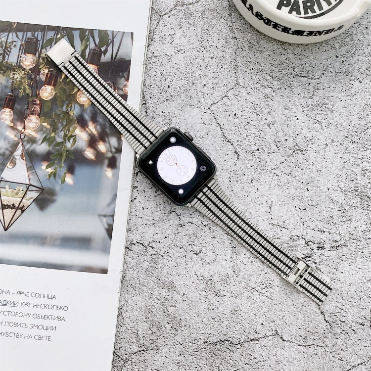 Color Matching Seven Beads Steel Watch Band For Apple Watch Series 9&8&7 41mm / SE 3&SE 2&6&SE&5&4 40mm / 3&2&1 38mm(Silver Black) by bashfashion