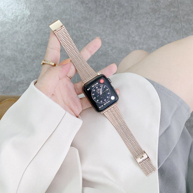 Color Matching Seven Beads Steel Watch Band For Apple Watch Ultra 49mm&Watch Ultra 2 49mm / Series 9&8&7 45mm / SE 3&SE 2&6&SE&5&4 44mm / 3&2&1 42mm(Rose Gold) by bashfashion