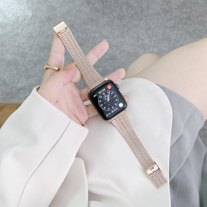 Color Matching Seven Beads Steel Watch Band For Apple Watch Ultra 49mm&Watch Ultra 2 49mm / Series 9&8&7 45mm / SE 3&SE 2&6&SE&5&4 44mm / 3&2&1 42mm(Rose Gold) by bashfashion