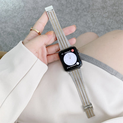 Color Matching Seven Beads Steel Watch Band For Apple Watch Ultra 49mm&Watch Ultra 2 49mm / Series 9&8&7 45mm / SE 3&SE 2&6&SE&5&4 44mm / 3&2&1 42mm(Silver Gold) by bashfashion