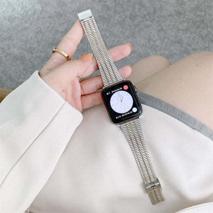 Color Matching Seven Beads Steel Watch Band For Apple Watch Ultra 49mm&Watch Ultra 2 49mm / Series 9&8&7 45mm / SE 3&SE 2&6&SE&5&4 44mm / 3&2&1 42mm(Silver Gold) by bashfashion