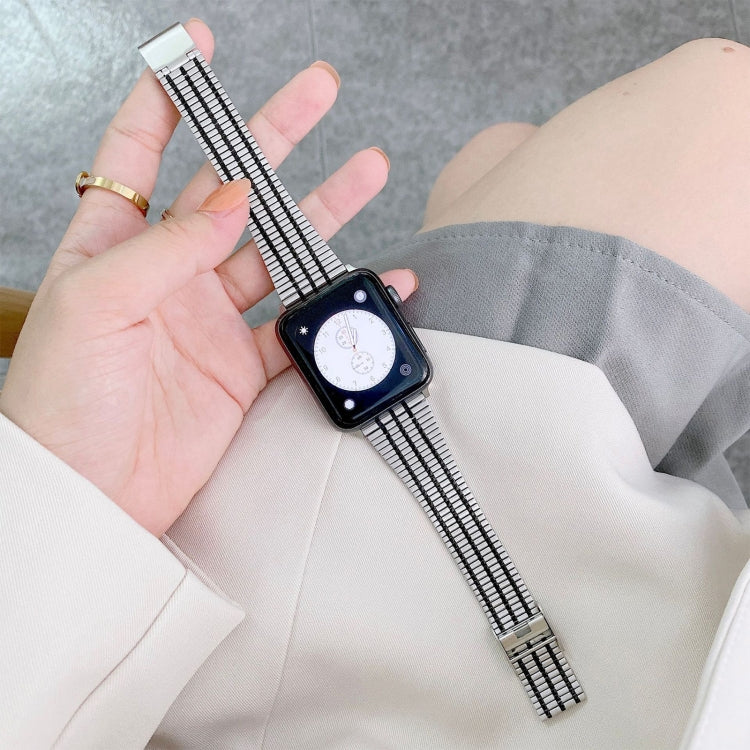 Color Matching Seven Beads Steel Watch Band For Apple Watch Ultra 49mm&Watch Ultra 2 49mm / Series 9&8&7 45mm / SE 3&SE 2&6&SE&5&4 44mm / 3&2&1 42mm(Silver Black) by bashfashion