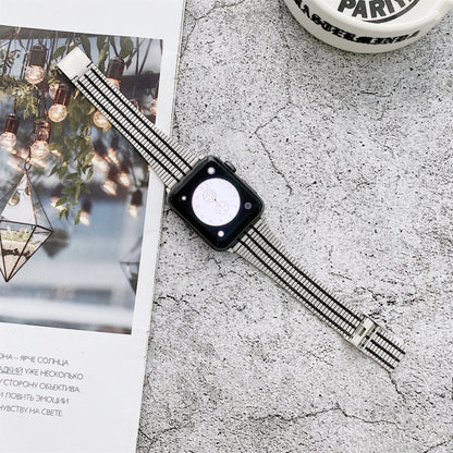 Color Matching Seven Beads Steel Watch Band For Apple Watch Ultra 49mm&Watch Ultra 2 49mm / Series 9&8&7 45mm / SE 3&SE 2&6&SE&5&4 44mm / 3&2&1 42mm(Silver Black) by bashfashion