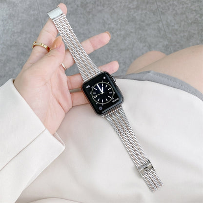 Color Matching Seven Beads Steel Watch Band For Apple Watch Ultra 49mm&Watch Ultra 2 49mm / Series 9&8&7 45mm / SE 3&SE 2&6&SE&5&4 44mm / 3&2&1 42mm(Silver Rose Gold) by bashfashion