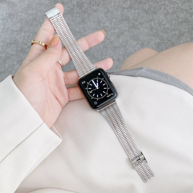 Color Matching Seven Beads Steel Watch Band For Apple Watch Ultra 49mm&Watch Ultra 2 49mm / Series 9&8&7 45mm / SE 3&SE 2&6&SE&5&4 44mm / 3&2&1 42mm(Silver Rose Gold) by bashfashion
