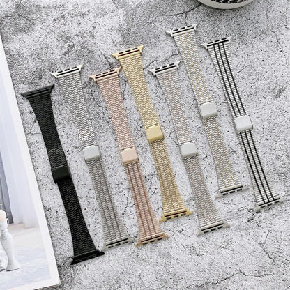 Color Matching Seven Beads Steel Watch Band For Apple Watch Ultra 49mm&Watch Ultra 2 49mm / Series 9&8&7 45mm / SE 3&SE 2&6&SE&5&4 44mm / 3&2&1 42mm(Silver Rose Gold) by bashfashion