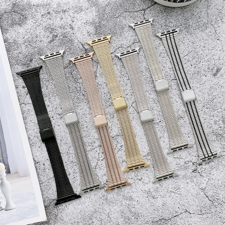 Color Matching Seven Beads Steel Watch Band For Apple Watch Ultra 49mm&Watch Ultra 2 49mm / Series 9&8&7 45mm / SE 3&SE 2&6&SE&5&4 44mm / 3&2&1 42mm(Gold) by bashfashion