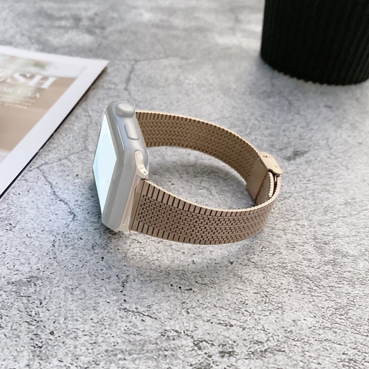 Buckle Style Steel Watch Band For Apple Watch Series 9&8&7 41mm / SE 3&SE 2&6&SE&5&4 40mm / 3&2&1 38mm(Rose Gold) by bashfashion