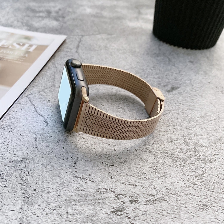 Buckle Style Steel Watch Band For Apple Watch Series 9&8&7 41mm / SE 3&SE 2&6&SE&5&4 40mm / 3&2&1 38mm(Rose Gold) by bashfashion