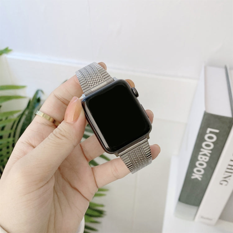 Buckle Style Steel Watch Band For Apple Watch Series 9&8&7 41mm / SE 3&SE 2&6&SE&5&4 40mm / 3&2&1 38mm(Silver) by bashfashion