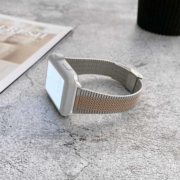 Buckle Style Steel Watch Band For Apple Watch Series 9&8&7 41mm / SE 3&SE 2&6&SE&5&4 40mm / 3&2&1 38mm(Silver Rose Gold) by bashfashion
