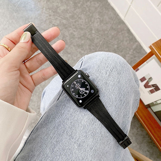 Three Lines Steel Watch Band For Apple Watch Series 9&8&7 41mm / SE 3&SE 2&6&SE&5&4 40mm / 3&2&1 38mm(Black) by bashfashion