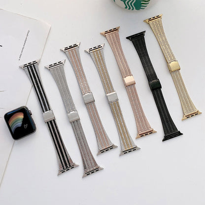 Three Lines Steel Watch Band For Apple Watch Series 9&8&7 41mm / SE 3&SE 2&6&SE&5&4 40mm / 3&2&1 38mm(Silver) by bashfashion