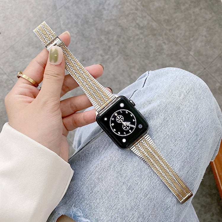 Three Lines Steel Watch Band For Apple Watch Ultra 49mm&Watch Ultra 2 49mm / Series 9&8&7 45mm / SE 3&SE 2&6&SE&5&4 44mm / 3&2&1 42mm(Silver Gold) by bashfashion