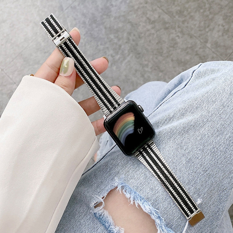 Three Lines Steel Watch Band For Apple Watch Ultra 49mm&Watch Ultra 2 49mm / Series 9&8&7 45mm / SE 3&SE 2&6&SE&5&4 44mm / 3&2&1 42mm(Silver Black) by bashfashion