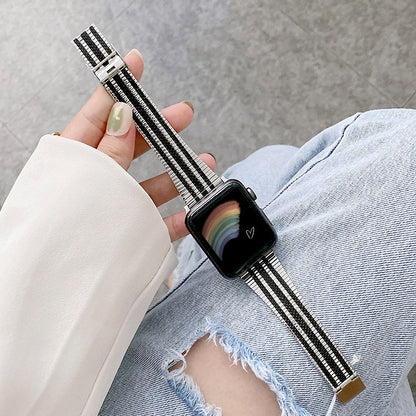 Three Lines Steel Watch Band For Apple Watch Ultra 49mm&Watch Ultra 2 49mm / Series 9&8&7 45mm / SE 3&SE 2&6&SE&5&4 44mm / 3&2&1 42mm(Silver Black) by bashfashion