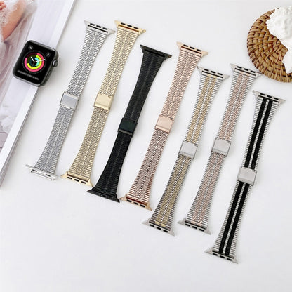 Double Lines Steel Watch Band For Apple Watch Series 9&8&7 41mm / SE 3&SE 2&6&SE&5&4 40mm / 3&2&1 38mm(Silver Rose Gold) by bashfashion