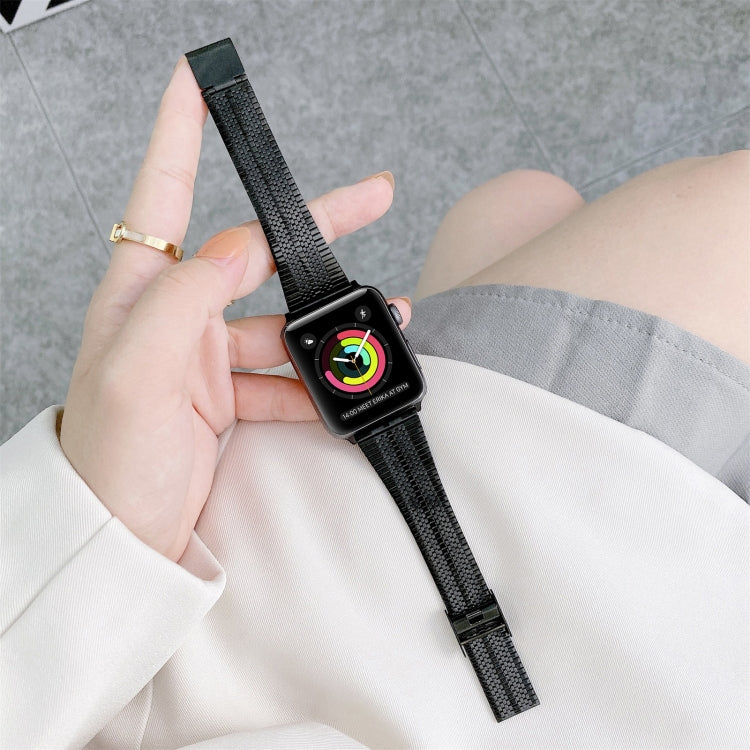 Double Lines Steel Watch Band For Apple Watch Series 7 45mm / 6 & SE & 5 & 4 44mm / 3 & 2 & 1 42mm(Black) by bashfashion