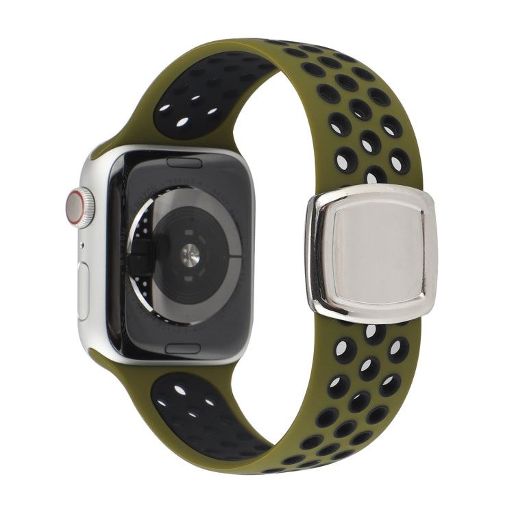 Double Color Silicone Watch Band For Apple Watch Ultra 49mm&Watch Ultra 2 49mm / Series 9&8&7 45mm / SE 3&SE 2&6&SE&5&4 44mm / 3&2&1 42mm(Olive Green Black) by bashfashion