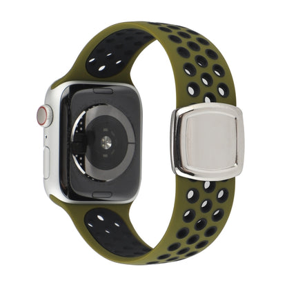 Double Color Silicone Watch Band For Apple Watch Ultra 49mm&Watch Ultra 2 49mm / Series 9&8&7 45mm / SE 3&SE 2&6&SE&5&4 44mm / 3&2&1 42mm(Olive Green Black) by bashfashion