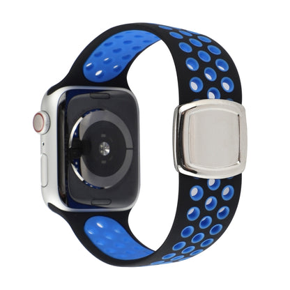 Double Color Silicone Watch Band For Apple Watch Series 9&8&7 41mm / SE 3&SE 2&6&SE&5&4 40mm / 3&2&1 38mm(Black Blue) by bashfashion