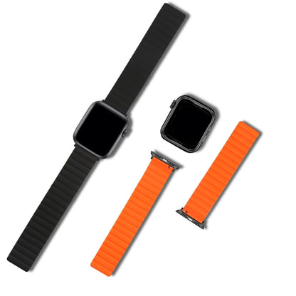 Silicone Magnetic Watch Band For Apple Watch Series 7 45mm / 6 & SE & 5 & 4 44mm / 3 & 2 & 1 42mm(Grey+Yellow) by bashfashion