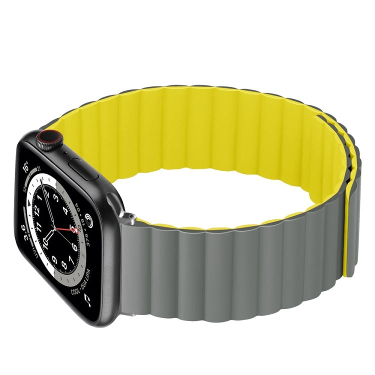 Silicone Magnetic Watch Band For Apple Watch Series 7 45mm / 6 & SE & 5 & 4 44mm / 3 & 2 & 1 42mm(Grey+Yellow) by bashfashion