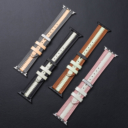 Cowhide Leather Luminous Watch Band For Apple Watch Series 9&8&7 41mm / SE 3&SE 2&6&SE&5&4 40mm / 3&2&1 38mm(Grey) by bashfashion