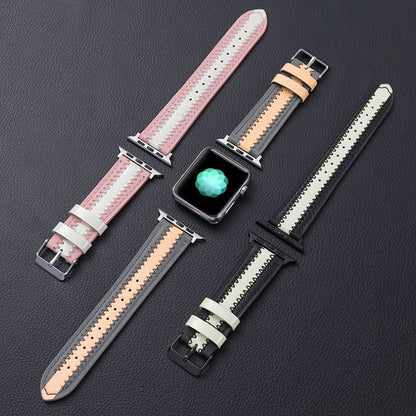 Cowhide Leather Luminous Watch Band For Apple Watch Series 9&8&7 41mm / SE 3&SE 2&6&SE&5&4 40mm / 3&2&1 38mm(Pink) by bashfashion