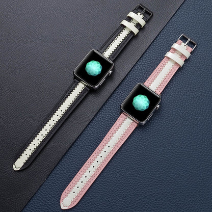 Cowhide Leather Luminous Watch Band For Apple Watch Series 9&8&7 41mm / SE 3&SE 2&6&SE&5&4 40mm / 3&2&1 38mm(Pink) by bashfashion