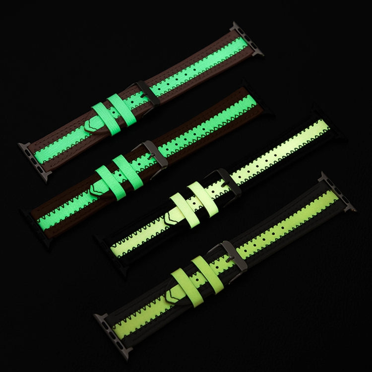 Cowhide Leather Luminous Watch Band For Apple Watch Series 9&8&7 41mm / SE 3&SE 2&6&SE&5&4 40mm / 3&2&1 38mm(Pink) by bashfashion