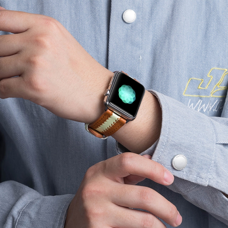 Cowhide Leather Luminous Watch Band For Apple Watch Series 9&8&7 41mm / SE 3&SE 2&6&SE&5&4 40mm / 3&2&1 38mm(Grey) by bashfashion