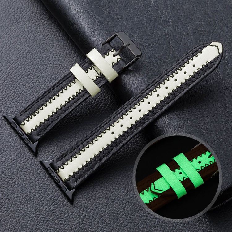 Cowhide Leather Luminous Watch Band For Apple Watch Ultra 49mm&Watch Ultra 2 49mm / Series 9&8&7 45mm / SE 3&SE 2&6&SE&5&4 44mm / 3&2&1 42mm(Black) by bashfashion