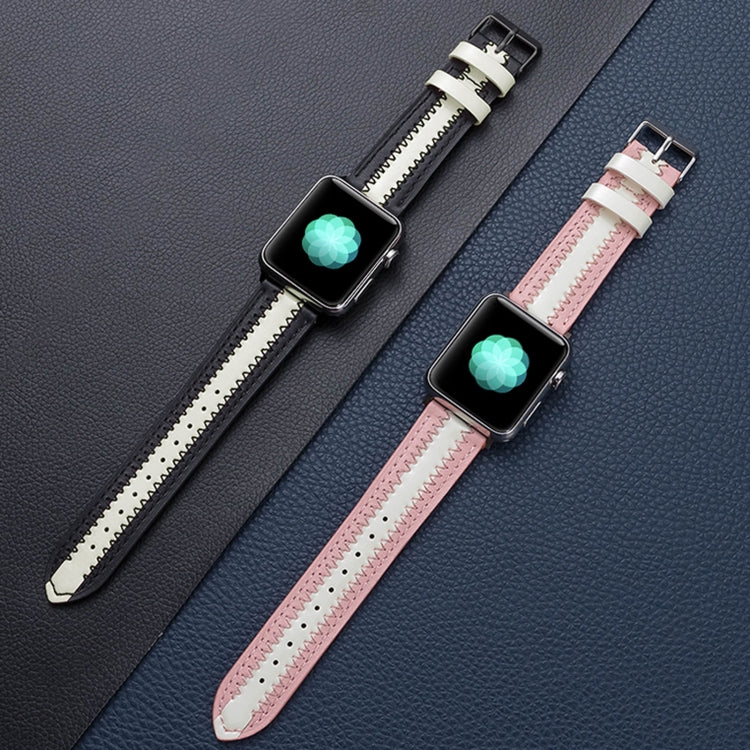Cowhide Leather Luminous Watch Band For Apple Watch Ultra 49mm&Watch Ultra 2 49mm / Series 9&8&7 45mm / SE 3&SE 2&6&SE&5&4 44mm / 3&2&1 42mm(Black) by bashfashion