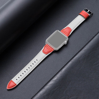 Splicing Cowhide Leather Watch Band For Apple Watch Series 9&8&7 41mm / SE 3&SE 2&6&SE&5&4 40mm / 3&2&1 38mm(White Red) by bashfashion