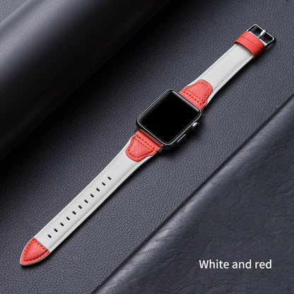 Splicing Cowhide Leather Watch Band For Apple Watch Series 9&8&7 41mm / SE 3&SE 2&6&SE&5&4 40mm / 3&2&1 38mm(White Red) by bashfashion