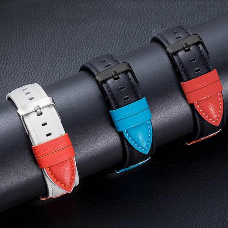 Splicing Cowhide Leather Watch Band For Apple Watch Series 9&8&7 41mm / SE 3&SE 2&6&SE&5&4 40mm / 3&2&1 38mm(White Blue) by bashfashion