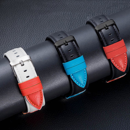 Splicing Cowhide Leather Watch Band For Apple Watch Series 9&8&7 41mm / SE 3&SE 2&6&SE&5&4 40mm / 3&2&1 38mm(Black Red) by bashfashion