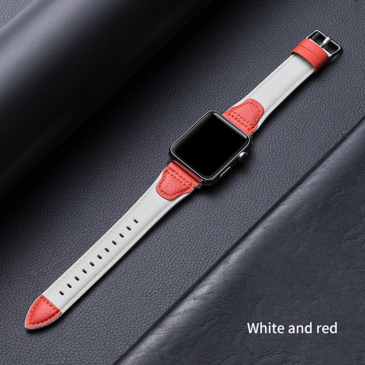 Splicing Cowhide Leather Watch Band For Apple Watch Ultra 49mm&Watch Ultra 2 49mm / Series 9&8&7 45mm / SE 3&SE 2&6&SE&5&4 44mm / 3&2&1 42mm(White Red) by bashfashion