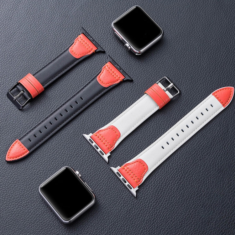 Splicing Cowhide Leather Watch Band For Apple Watch Ultra 49mm&Watch Ultra 2 49mm / Series 9&8&7 45mm / SE 3&SE 2&6&SE&5&4 44mm / 3&2&1 42mm(White Red) by bashfashion