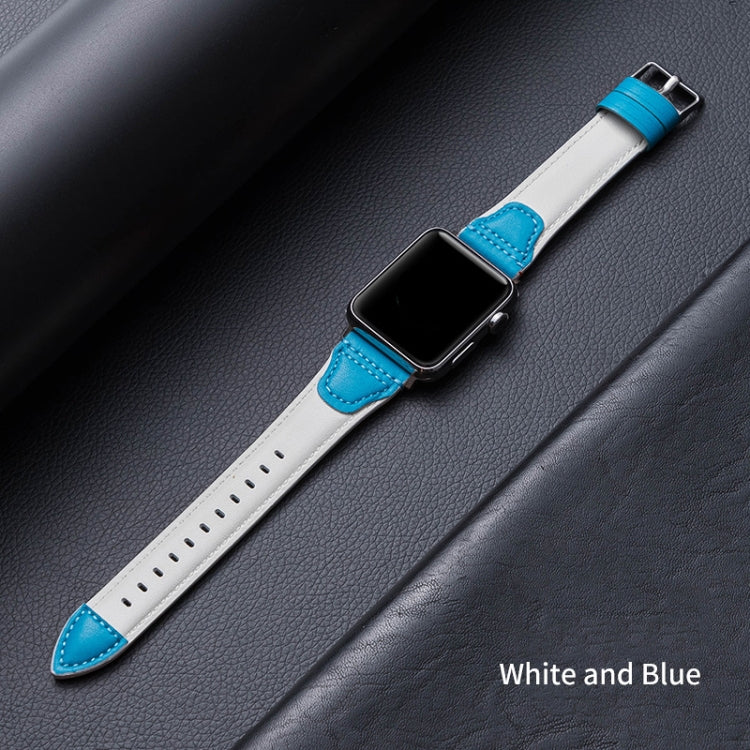 Splicing Cowhide Leather Watch Band For Apple Watch Ultra 49mm&Watch Ultra 2 49mm / Series 9&8&7 45mm / SE 3&SE 2&6&SE&5&4 44mm / 3&2&1 42mm(White Blue) by bashfashion