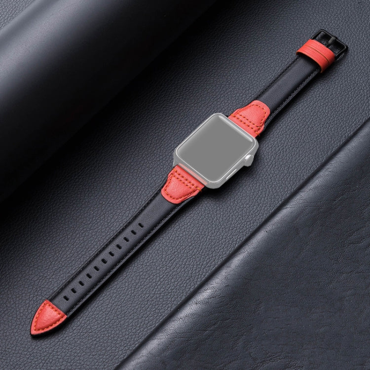 Splicing Cowhide Leather Watch Band For Apple Watch Ultra 49mm&Watch Ultra 2 49mm / Series 9&8&7 45mm / SE 3&SE 2&6&SE&5&4 44mm / 3&2&1 42mm(Black Red) by bashfashion