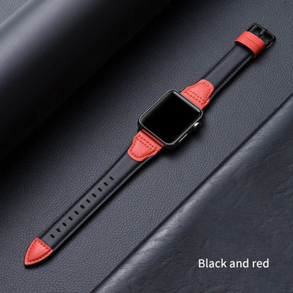 Splicing Cowhide Leather Watch Band For Apple Watch Ultra 49mm&Watch Ultra 2 49mm / Series 9&8&7 45mm / SE 3&SE 2&6&SE&5&4 44mm / 3&2&1 42mm(Black Red) by bashfashion